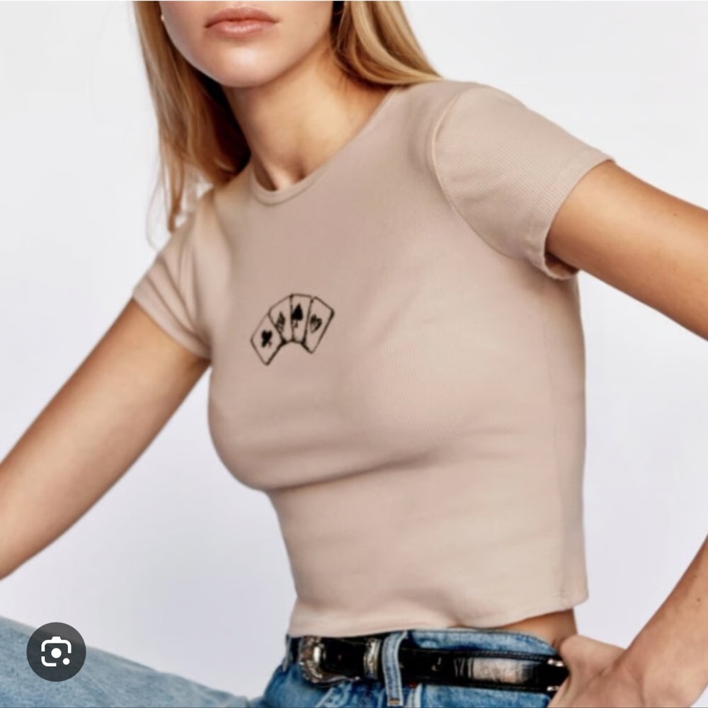 Reformation NWOT Beige Tee with Artistic Graphic